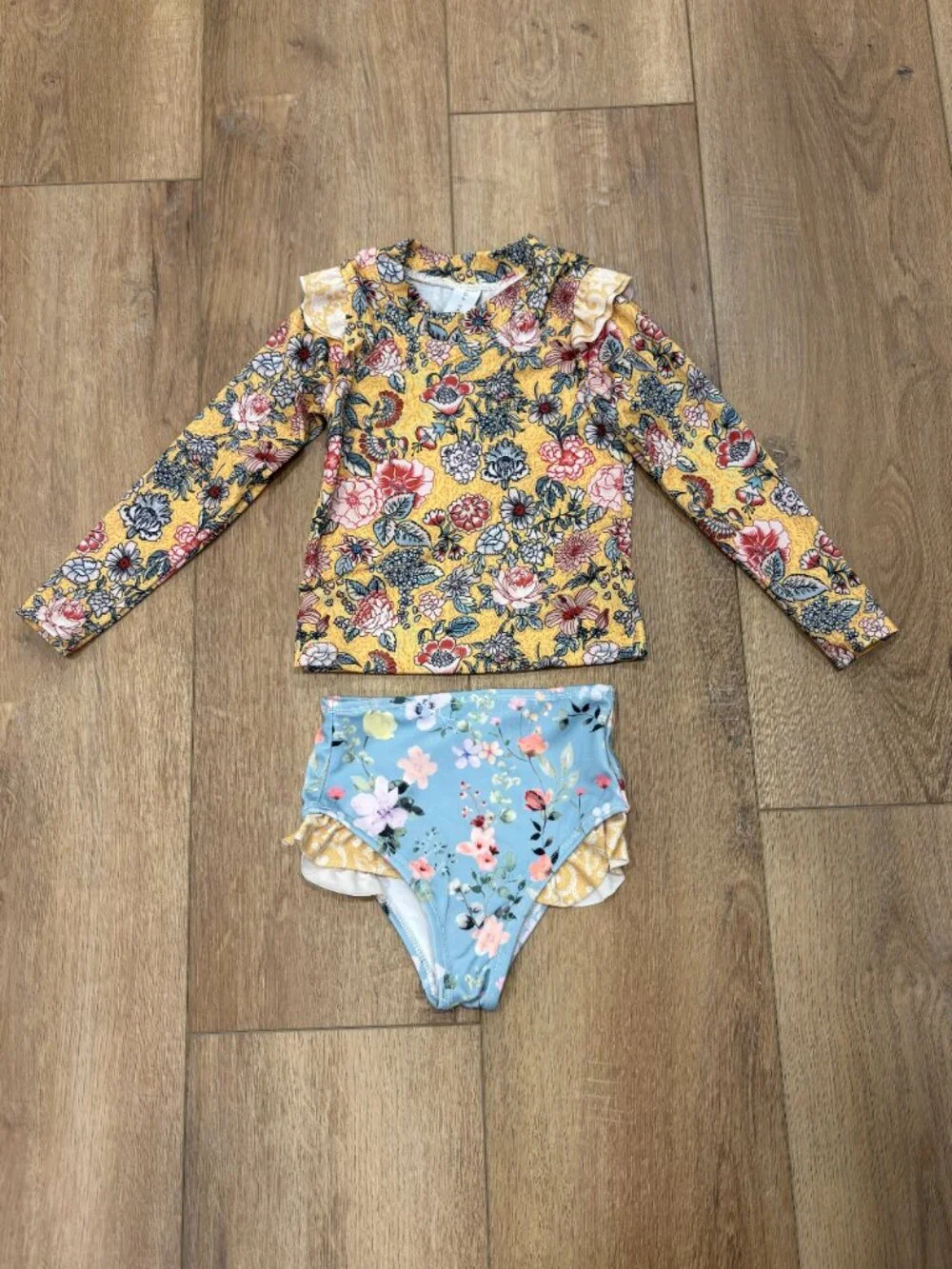 🌟 OLGA VALENTINE 🌟GIRLS 2 PIECE FLORAL PRINT SWIMSUIT SET RASH GUARD SZ 6-12 M